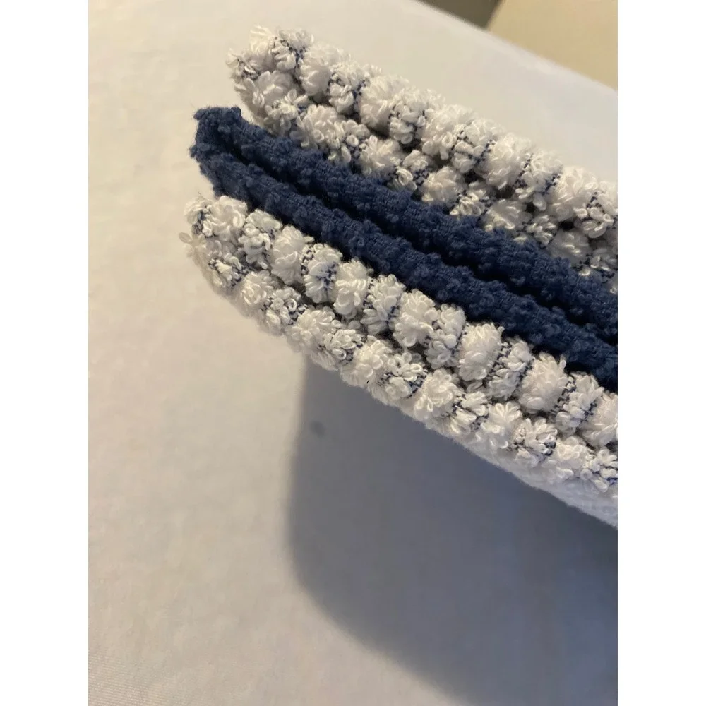 Haven Kitchen Towels Set of 3 Oversized Absorbent White Navy Blue Striped New
